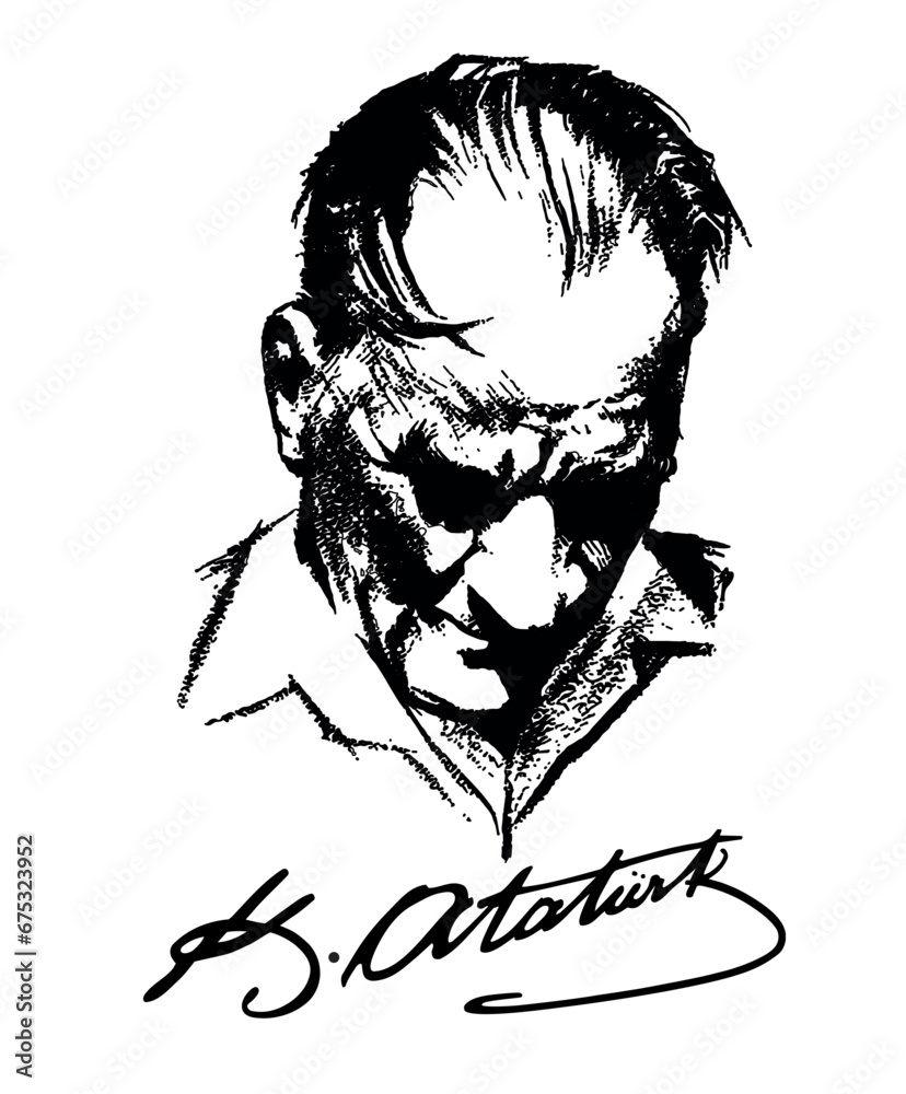 Mustafa Kemal Atatürk Vector portrait design and signature. Mustafa ...