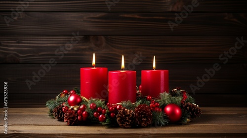 Advent Wreath Candles Lit Christmas Decoration with Copy Space Festive Symbol