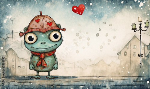 a cartoon of cute frog in love