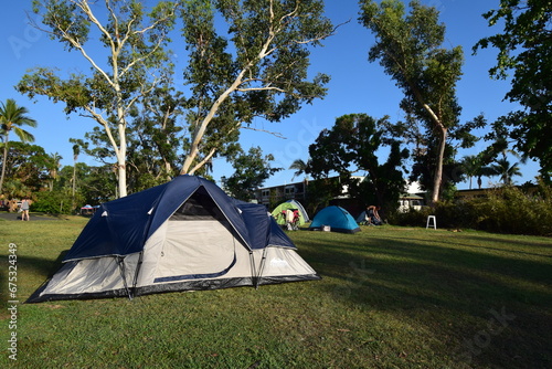 blue tent at camping site 