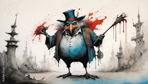 Very funny portrait, weerd caricature of wizard, illustration, comic, poster and tshirt mockup