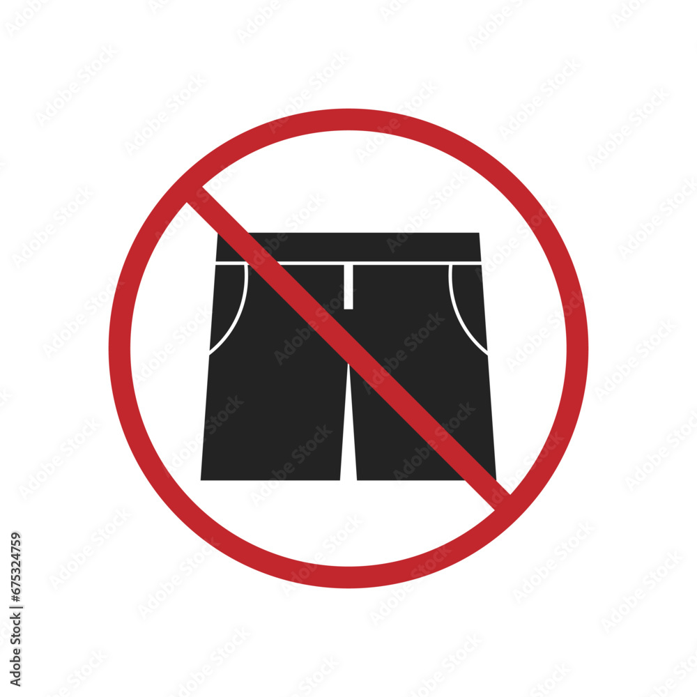 Isolated sign of do not wear short pants in red circle crossed out