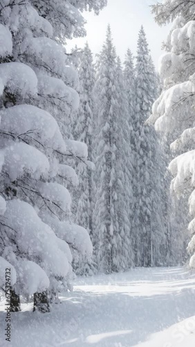 Winter forest with trees with snow - Snowflakes in the forest