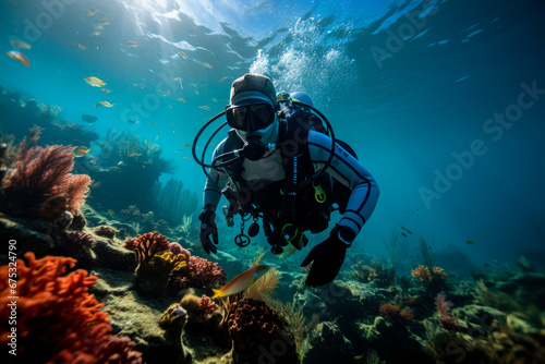 Exploring Tropical Ocean Coral Reefs: Scuba Diving Adventures in Caribbean, Fiji, and Maldives. Underwater Wonders © Mr. Bolota