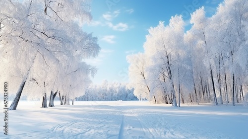 Nature Winter Background: Beautiful Park Scenery for Travel   Serene Snowy Landscape © Sunanta