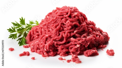 Fresh raw minced meat on white background photo