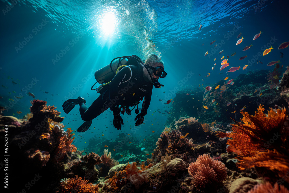 Exploring Tropical Ocean Coral Reefs: Scuba Diving Adventures in Caribbean, Fiji, and Maldives. Underwater Wonders