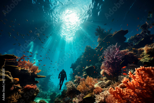 Exploring Tropical Ocean Coral Reefs  Scuba Diving Adventures in Caribbean  Fiji  and Maldives. Underwater Wonders