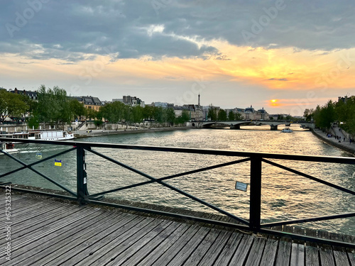 Sunset on Seine river in Paris, France. View from the bridge