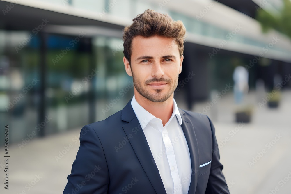 Portrait closeup of businessman standing at an outdoor city Portrait closeup of businessman standing at an outdoor city