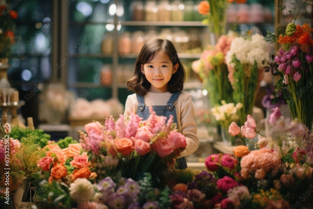 happy asian girl florist in flower shop