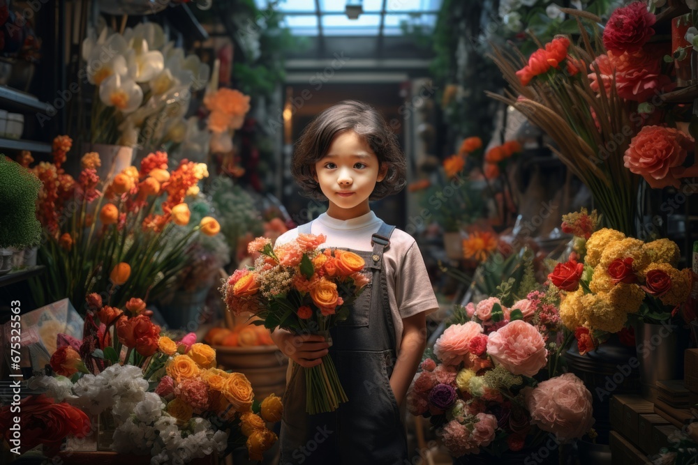 happy asian girl florist in flower shop