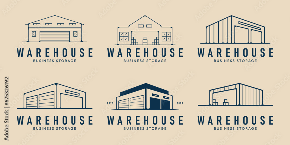 set of warehouse line art icon logo template vector illustration design - obrazy, fototapety, plakaty 