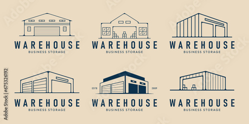 set of warehouse line art icon logo template vector illustration design photo