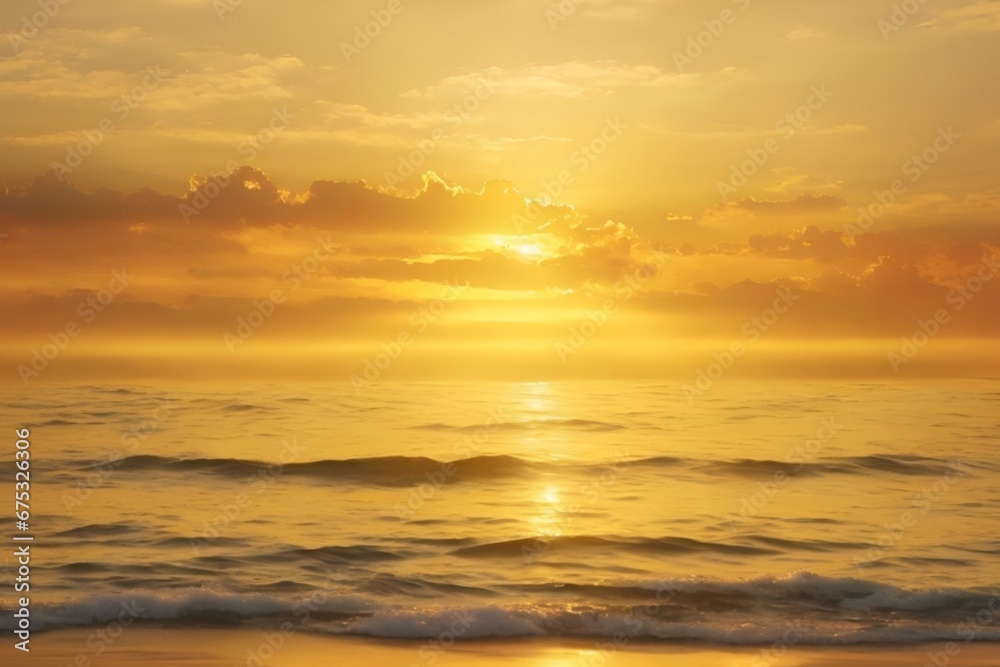 Sea over with the clouds golden sunrise or sunset. ai generative