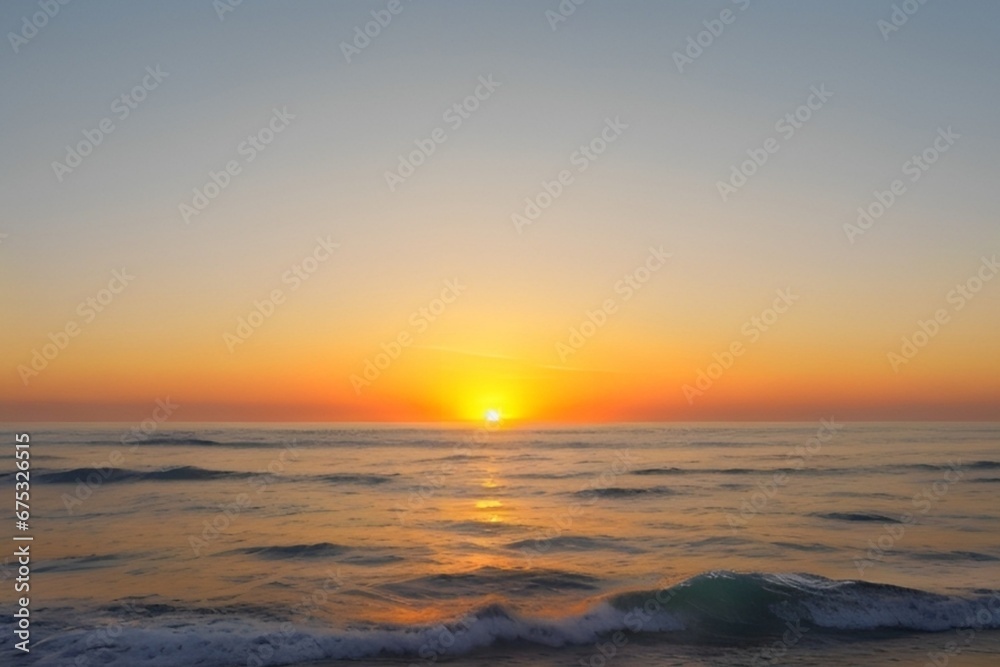 Sea over with the clouds golden sunrise or sunset. generative ai