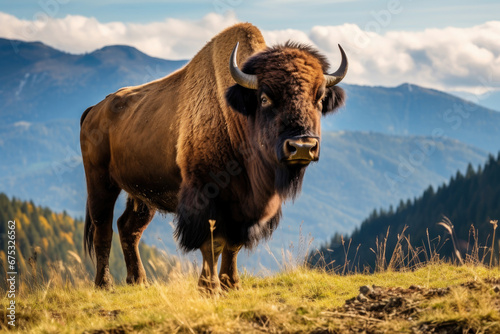 Bison on a mountain pasture © Veniamin Kraskov