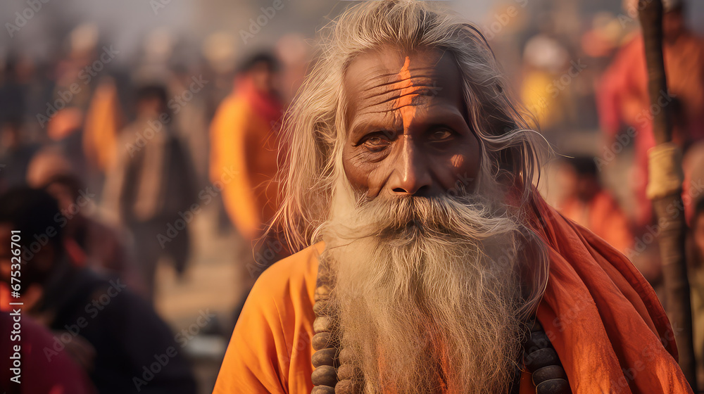 Indian sadhu man at Kumbha Mela festival