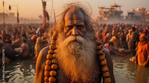 Indian sadhu man at Kumbha Mela festival photo
