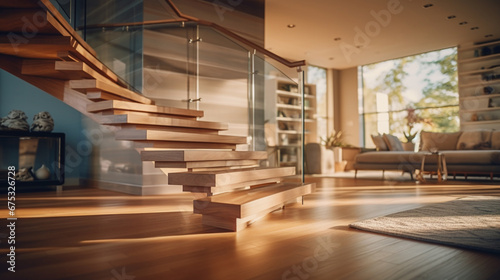 Wooden stairs in the luxury house © frimufilms