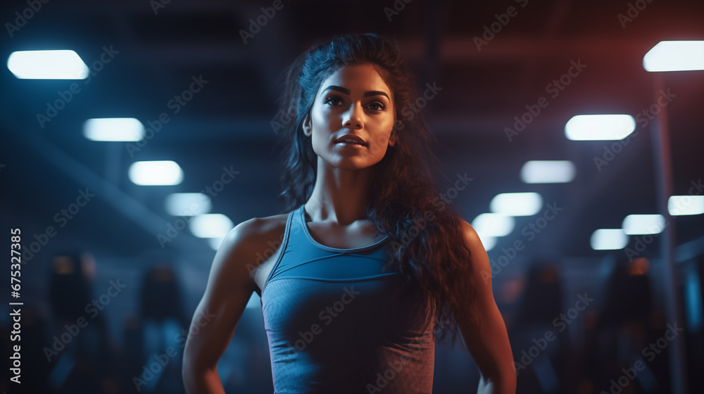 Indian girl in sportswear standing at gym