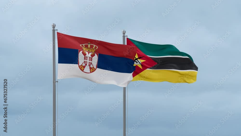 Namibia and Serbia flag waving together on cloudy sky, endless seamless loop, two country cooperation concept Namibia and Serbia flag waving together on cloudy sky, endless seamless loop, two country cooperation concept