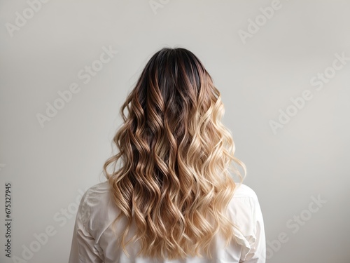 stylish ombré hairstyle with dark roots transitioning to lighter blonde ends