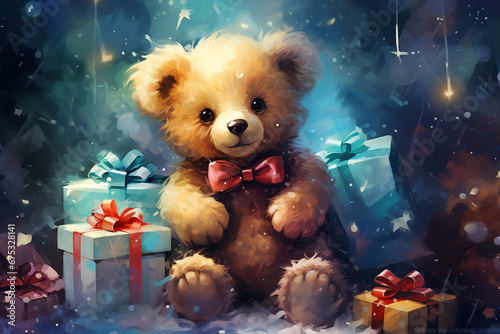 Gift Teddy, a Delightful and Festive Present for Kids on Christmas and Birthdays, Bringing Fun and Laughter © Simn