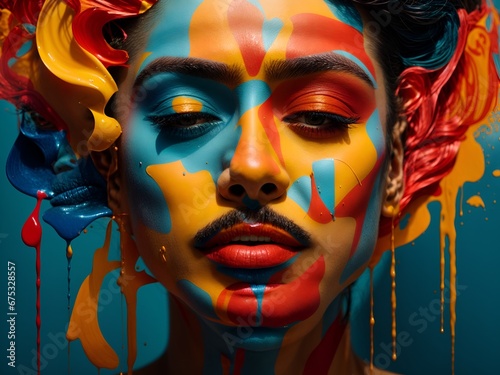 a stylized portrait featuring a man's face with vibrant, abstract, and colorful paint strokes and shapes, creating a modern and artistic effect