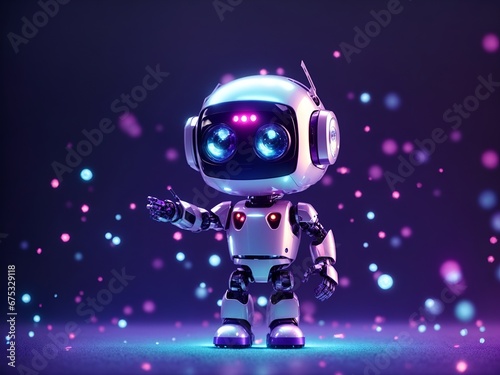 a friendly-looking cartoon robot with glowing blue eyes and purple accents © Meeza
