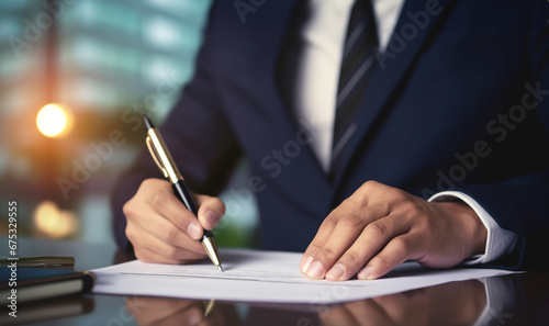 Business man or boss signing contract for investment,agreement. Business man sign a contract investment professional document agreement. meeting room. copy space. Property,career concept