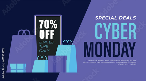 blue purple cyber monday landscape banner poster ad social media post layout template design