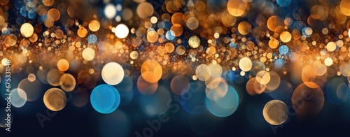 Golden Sparkles and Blue Glitter Bokeh Abstract Background