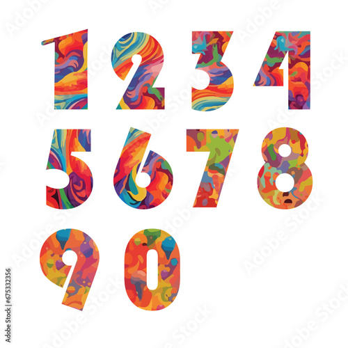 Colorful Bauhuas Trendy Numbers 1234567890. Multicolor numeric. Abstract Art Memphis Characters texts typography vector illustration
