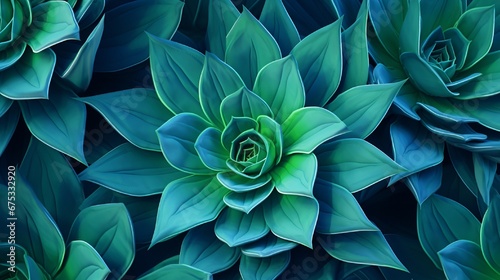 Abstract Agave plant floral pattern Dragon tree, blue fox tail agave Floral green pattern top view photo