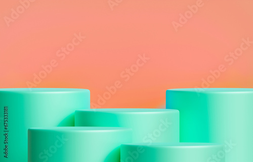 3D green product display circle podium,3D gradient display stand,abstract orange background