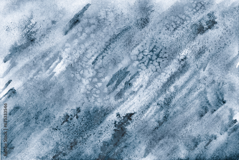 Monochrome dynamic watercolor background with stains, scuffs and cracks. illustration.