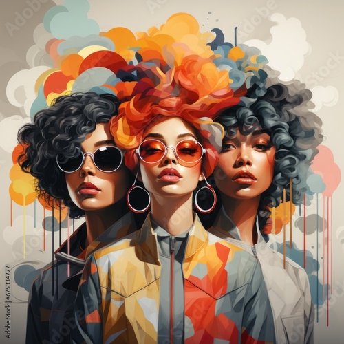 Colorful fantasy abstract portrait of young woman painting