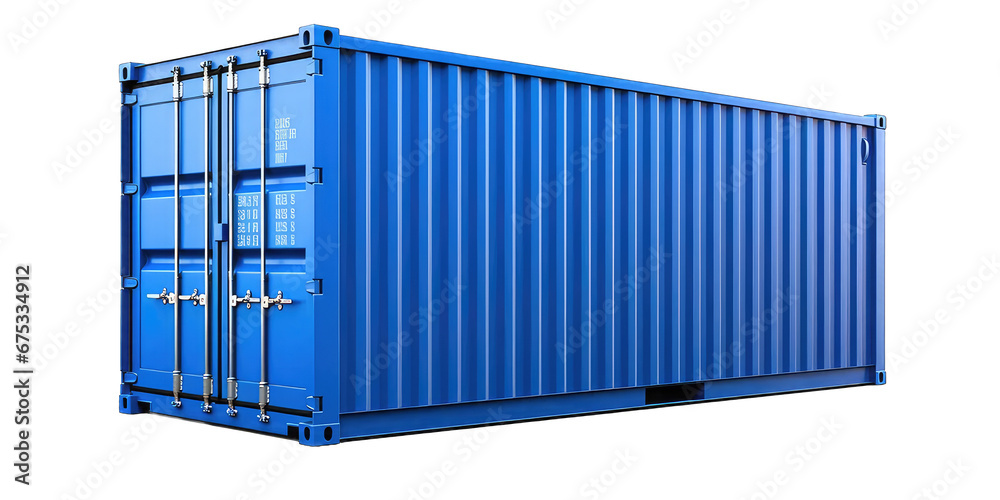 Blue cargo container isolated on transparent background. Modern industrial shipping equipment - obrazy, fototapety, plakaty 