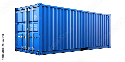 Blue cargo container isolated on transparent background. Modern industrial shipping equipment photo