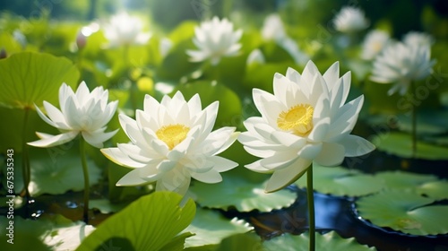 Beautiful white lotus flower in the lake and lotus flower plants, pure white lotus flower.