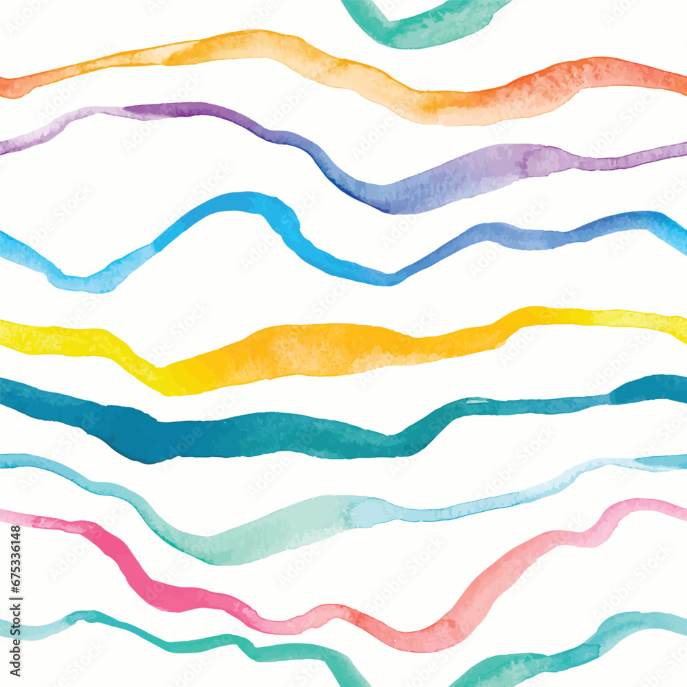 Seamless hand drawn pattern with watercolor waves in bright colors Seamless hand drawn pattern with watercolor waves in bright colors