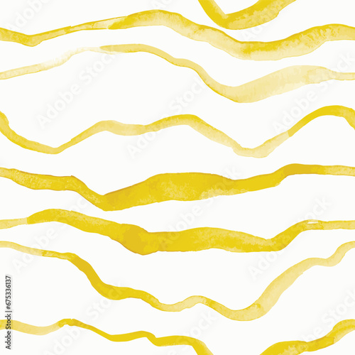 Seamless hand drawn pattern with yellow watercolor waves