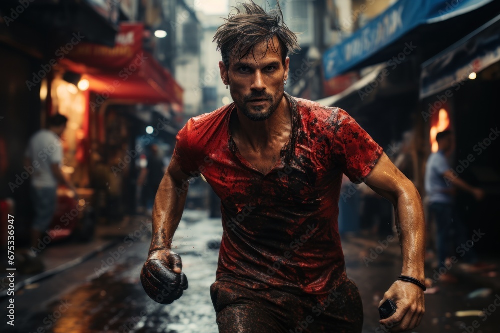 man running in the city man running in the city