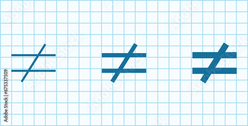 Not equal sign symbol in mathematics. Math symbols. Scientific resources for teachers and students.