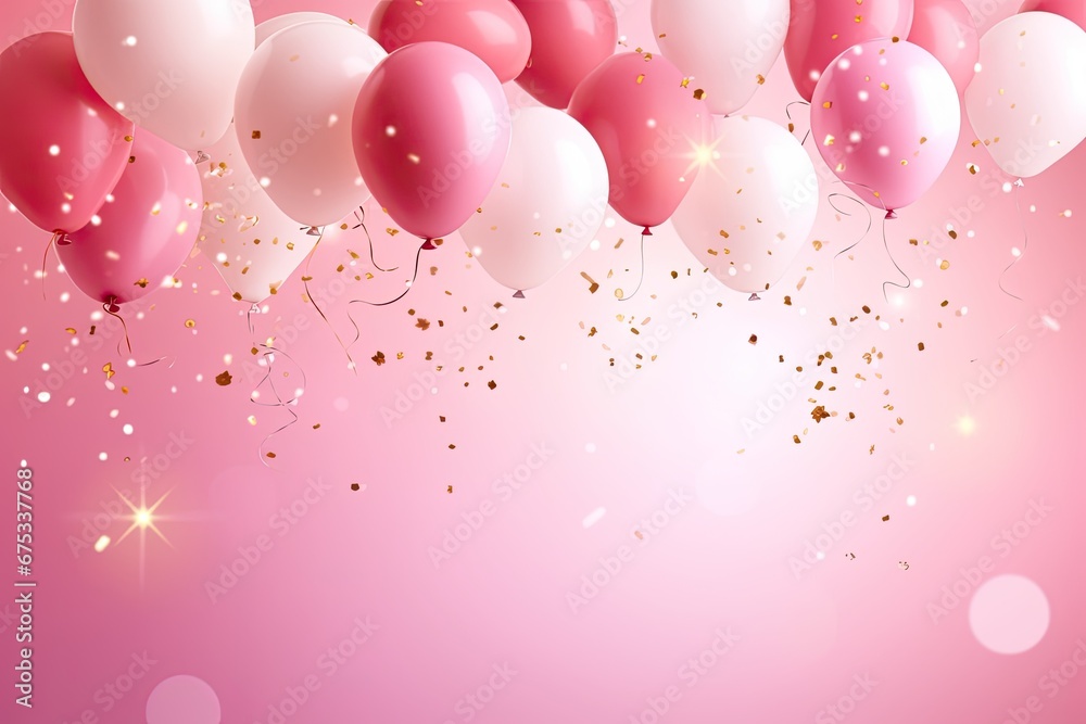 Elegant celebration background featuring a burst of joyous confetti and luxurious colorful balloons Elegant celebration background featuring a burst of joyous confetti and luxurious colorful balloons