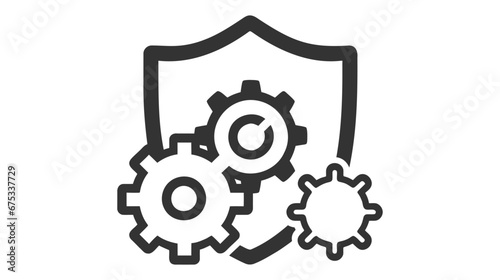 Photography A black and white vector icon featuring a shield with three interlocking gears