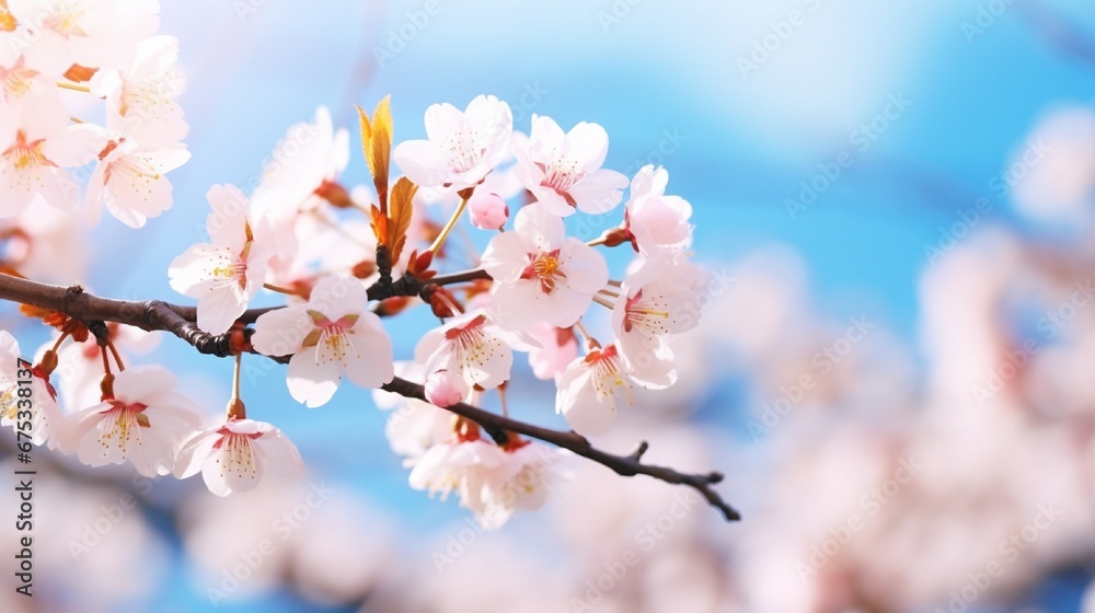 Selective focus of beautiful branches of pink Cherry blossoms on the tree under blue sky, Beautiful Sakura flowers during spring season in the park, Flora pattern texture, Nature floral background. Selective focus of beautiful branches of pink Cherry blossoms on the tree under blue sky, Beautiful Sakura flowers during spring season in the park, Flora pattern texture, Nature floral background.