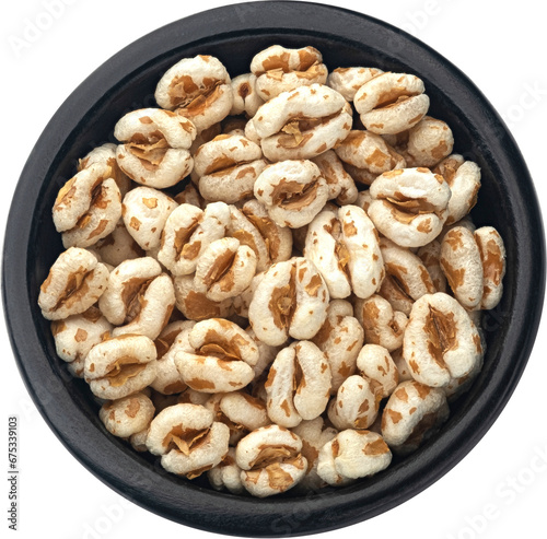 Puffed wheat isolated, top view