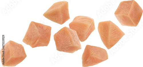 Raw chicken fillet chunks isolated photo